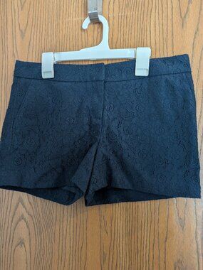 Kenar Lace Floral Chino Flat Front Cotton Blend Navy Blue Shorts-Women's 4